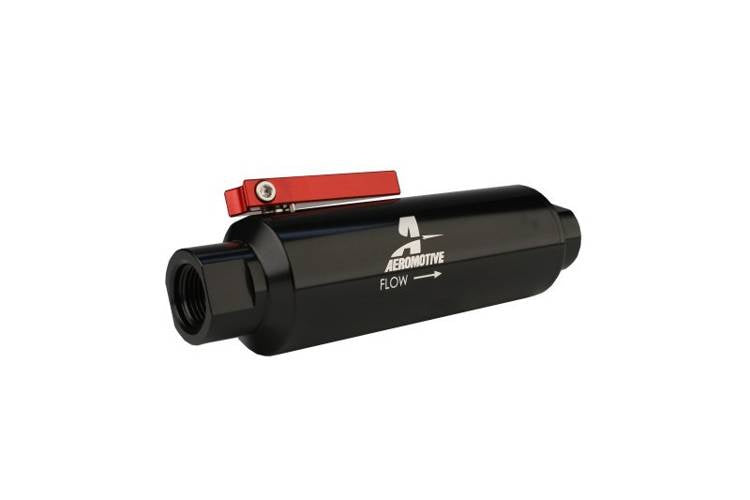 Aeromotive In-Line AN10 Filter mit Absperrventil 100 Mikron SS Element
