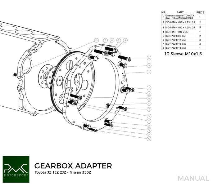Gearbox adapter plate Toyota JZ 1JZ 2JZ - Nissan 350Z Z33 370Z Z34 CD009