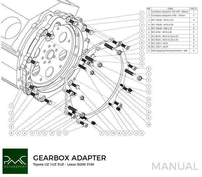 Gearbox adapter plate Toyota / Lexus V8 UZ 1UZ 3UZ - Toyota Altezza / Lexus IS200 J160 Aisin AZ6 (first gen.)