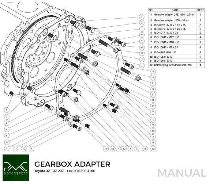 Gearbox adapter plate Toyota JZ 1JZ 2JZ- Toyota Altezza / Lexus IS200 J160 Aisin AZ6 (first gen.)