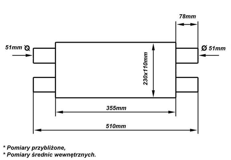 Mittelschalldämpfer 51mm TurboWorks LT 304SS 355mm