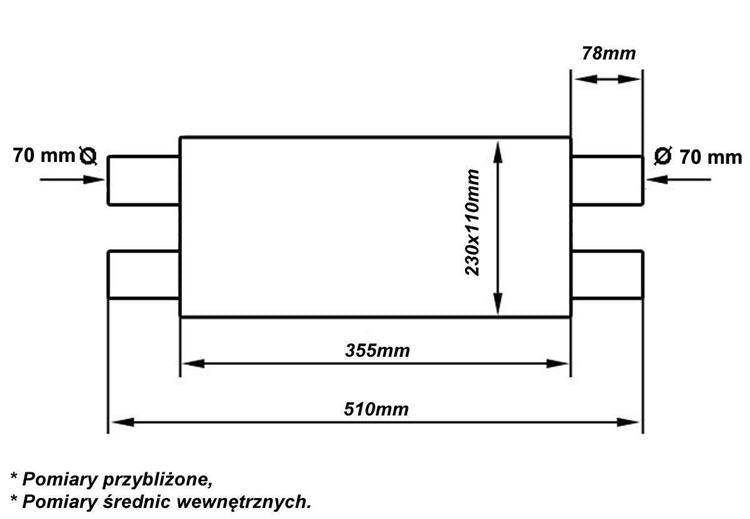 Mittelschalldämpfer 70mm TurboWorks LT 304SS 355mm