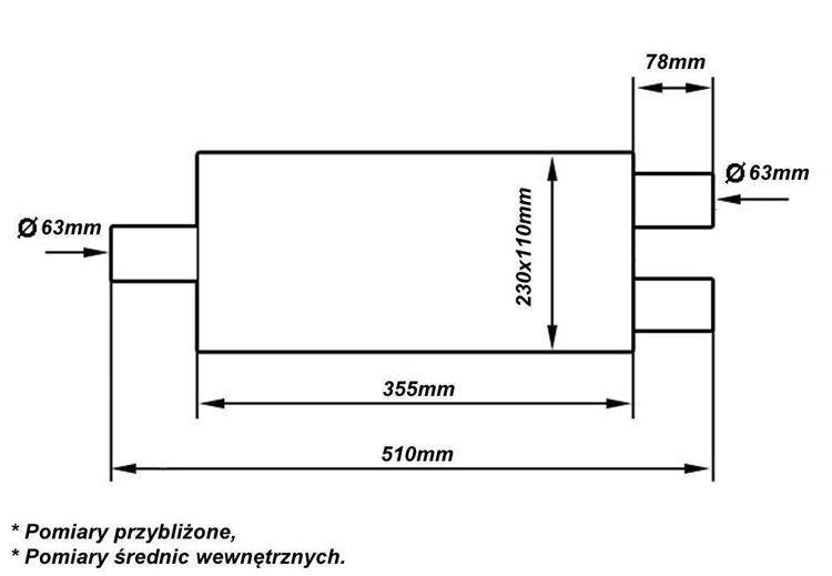 Mittelschalldämpfer 63,5mm TurboWorks LT 409SS 355mm