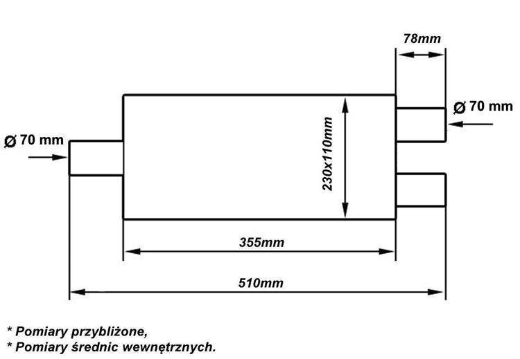 Mittelschalldämpfer 70mm TurboWorks LT 409SS 355mm