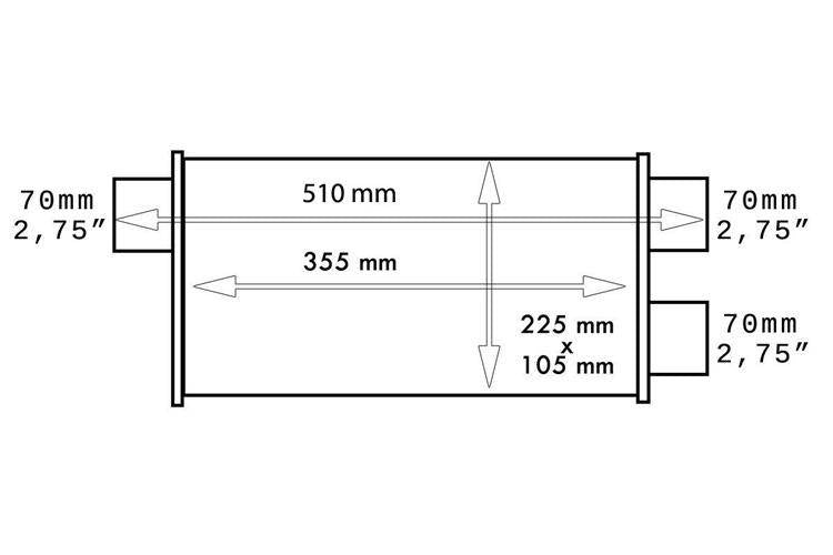 Mittlerer Endschalldämpfer hinten 70mm TurboWorks LT 304SS 355mm