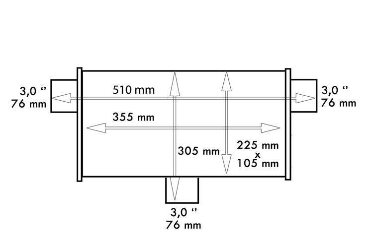 Heck-Mittelschalldämpfer 76mm TurboWorks LT 409SS 355mm