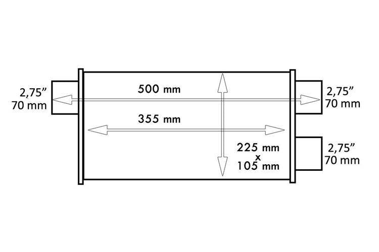Heckmittelschalldämpfer 70mm TurboWorks LT 409SS 355mm