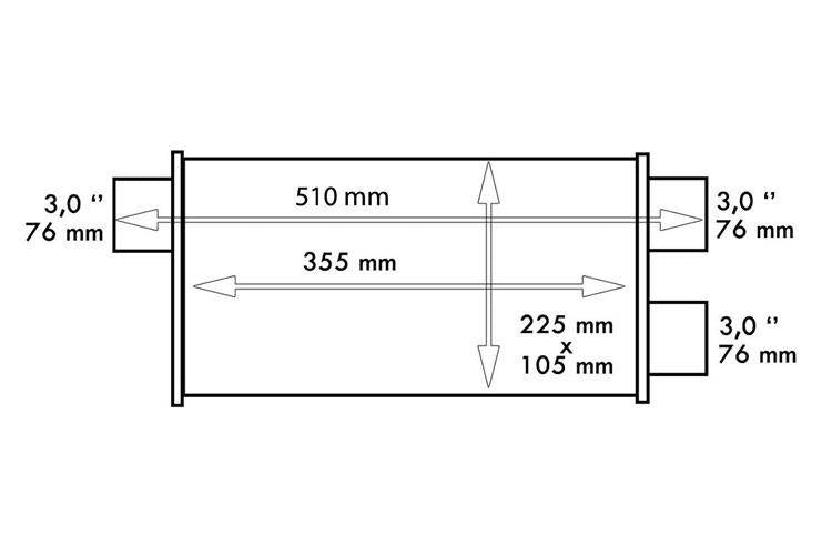 Heck-Mittelschalldämpfer 76mm TurboWorks LT 409SS 355mm