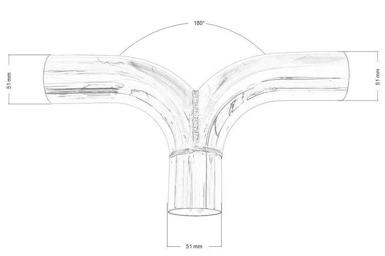Exhaust tee 180st 51/51mm 304SS