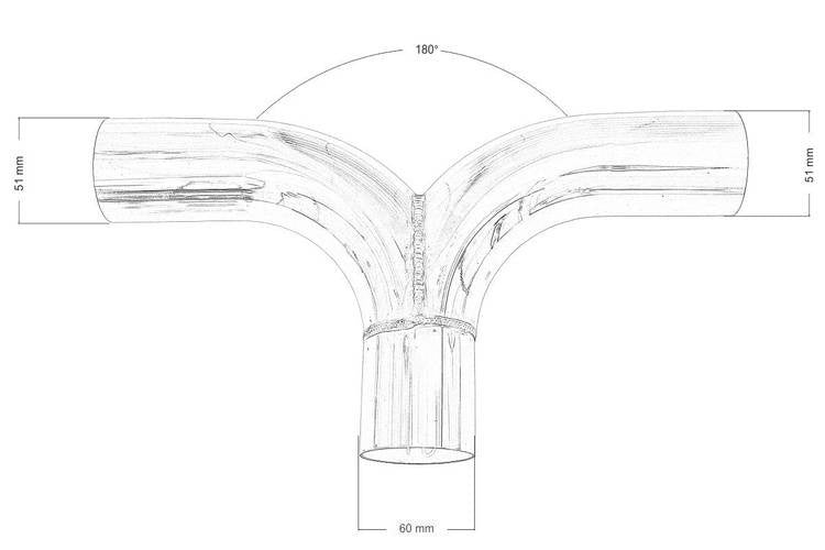 Exhaust tee 180st 51/60mm 304SS