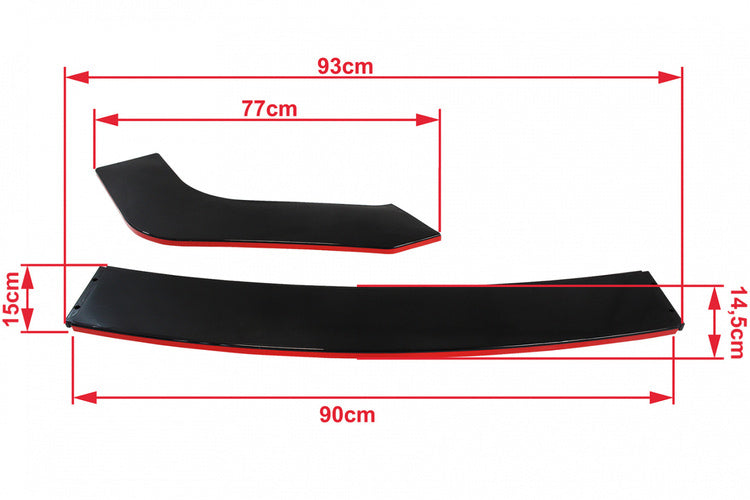 Universal front bumper splitter gloss black 3pcs.