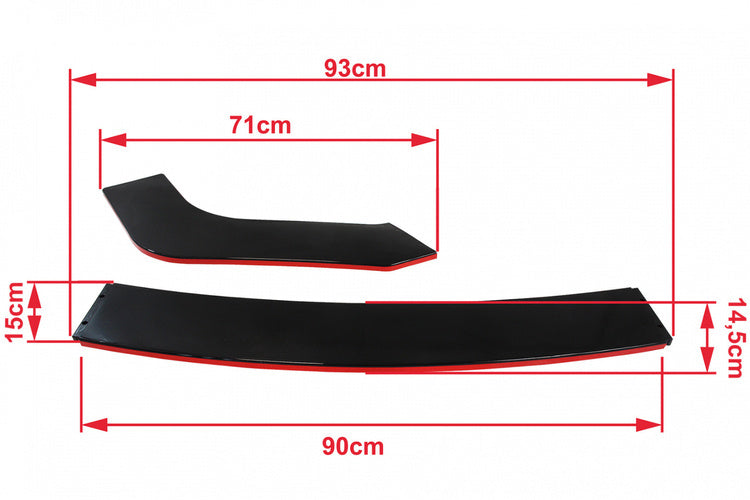 Universal front bumper splitter gloss black 3pcs.