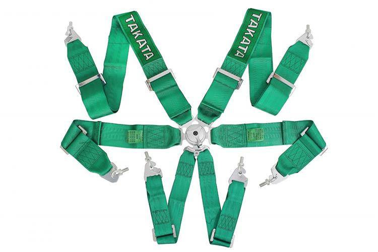Racing seat belts 6p 3" Green Takata Replica