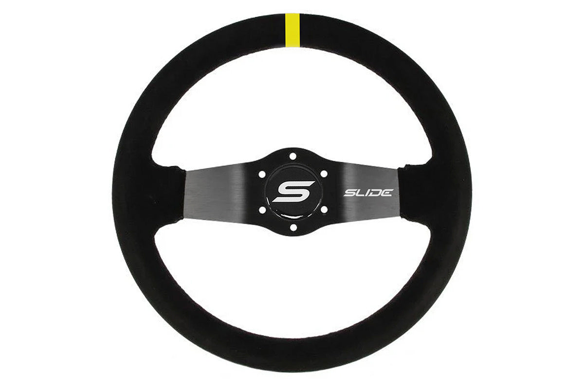 Steering wheel SLIDE 350mm offset:90mm Suede Yellow Strip