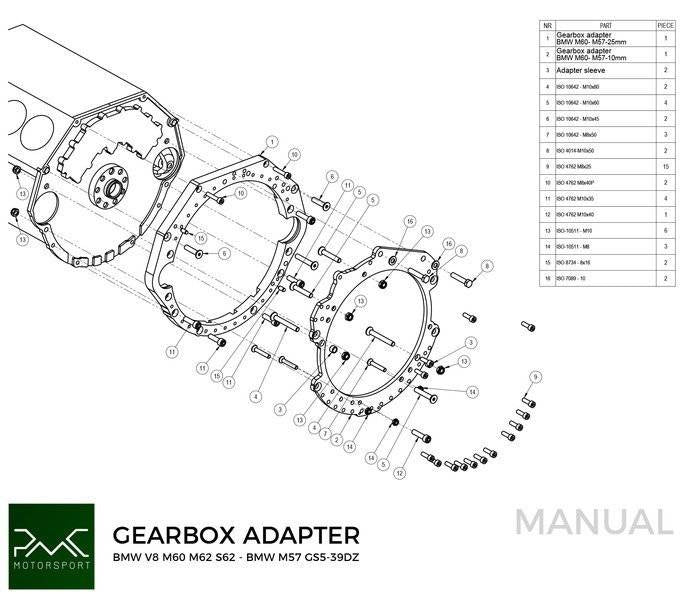Gearbox adapter plate BMW M60 M62 - BMW M50 M52 M54 M57 S50 S52 S54 DCT DKG GS7D36SG N54
