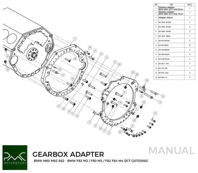Gearbox adapter plate BMW M60 M62 - BMW M50 M52 M54 M57 S50 S52 S54 DCT DKG GS7D36SG N54