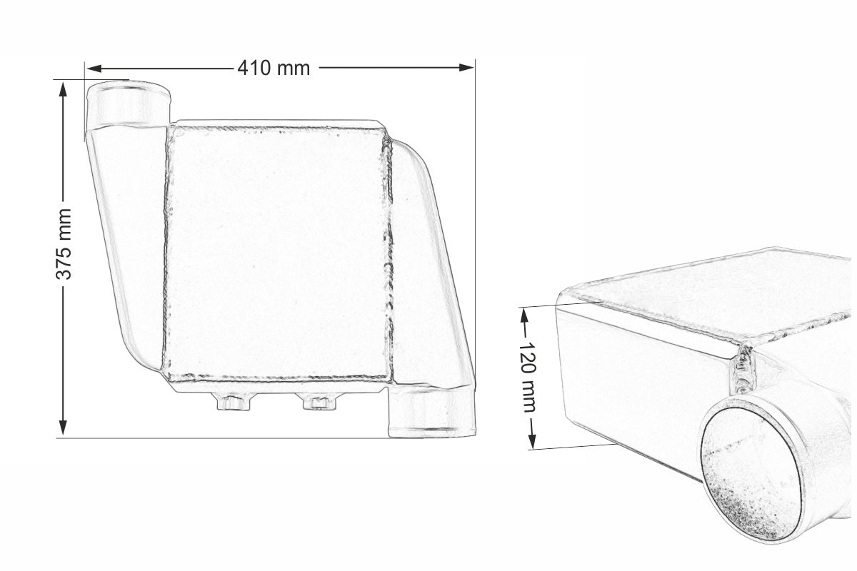 TurboWorks Wasser-Ladeluftkühler 250x220x115 3,5" 2x90° Flip