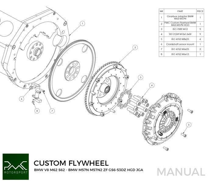 CNC Flywheel for conversion BBMW M62 - BMW M57N HGD JGA - 240mm / 9.45"