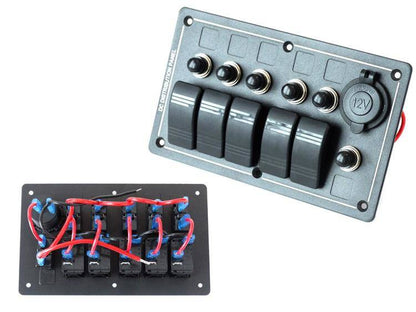 Schaltpanel ALU, EIN-AUSx5, 1xGZ, BA 3x5A 2x10A 1x15A IP68