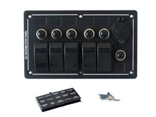 Switch panel ALU, ON-OFFx5, 1xGZ, BA 3x5A 2x10A 1x15A IP68