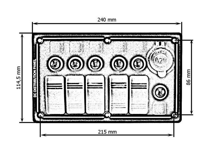 Schaltpanel ALU, EIN-AUSx5, 1xGZ, BA 3x5A 2x10A 1x15A IP68