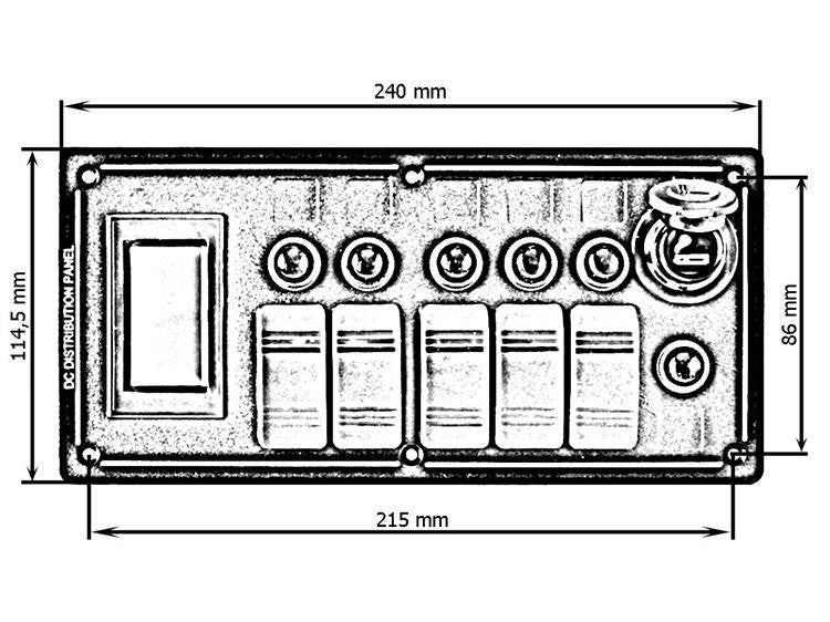 Schaltpanel ALU, EIN-AUSx5, 1xZ, BA 3x5A 2x10A 1x15A IP68