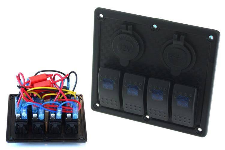 Schalter EIN-AUSx5, 1xZ, 2xUSB 3,1A, 2xB 15A Blau