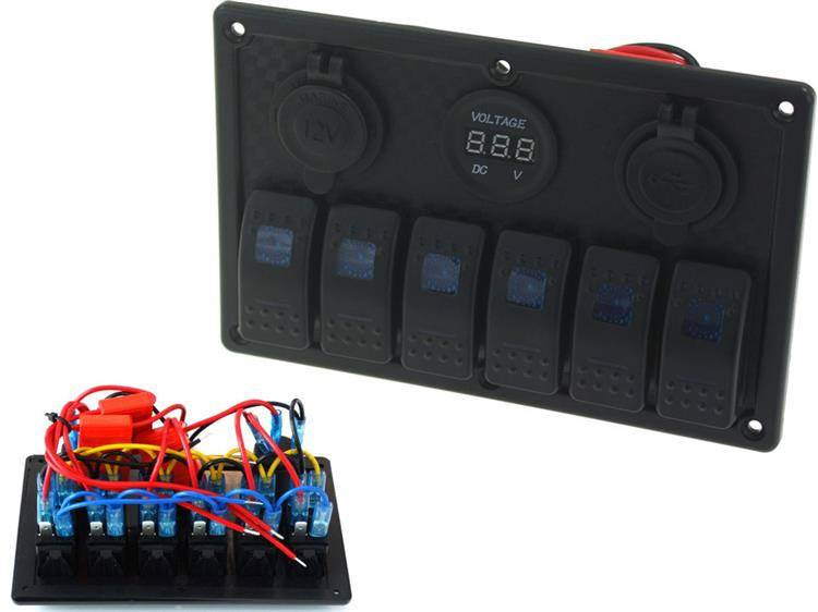 Schalter EIN-AUSx5, 1xZ, 2xUSB 3,1A, 2xB 15A Blau