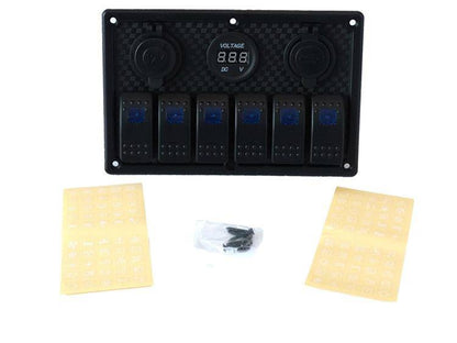 Schalter EIN-AUSx5, 1xZ, 2xUSB 3,1A, 2xB 15A Blau
