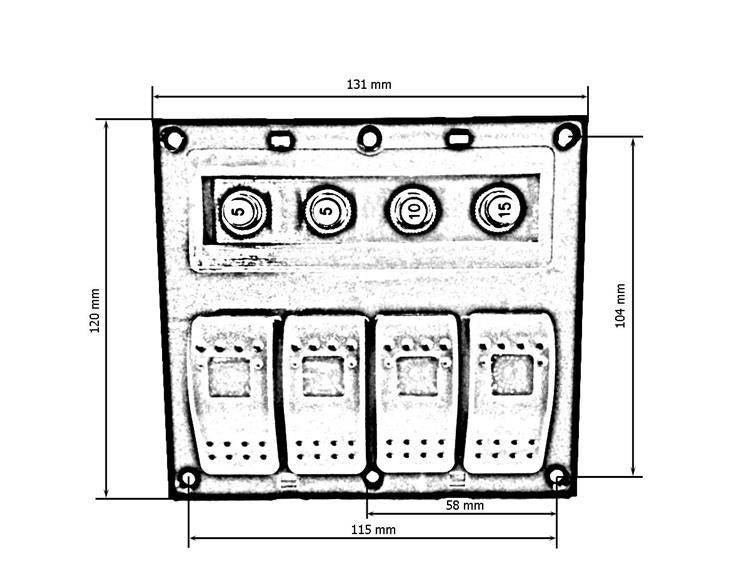 Schalter 12/24V IP68 EIN-AUSx4, 4xB 2x5A 1x10A 1x15A