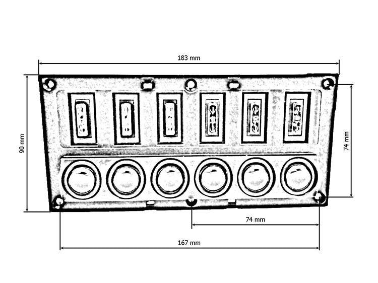 Switch 12/24V IP68 ON-OFFx6, 6xB 3x5A 2x10A 1x15A, LED IP68