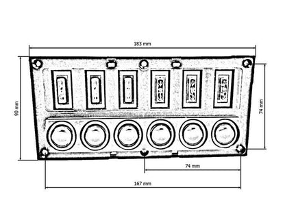 Switch 12/24V IP68 ON-OFFx6, 6xB 3x5A 2x10A 1x15A, LED IP68