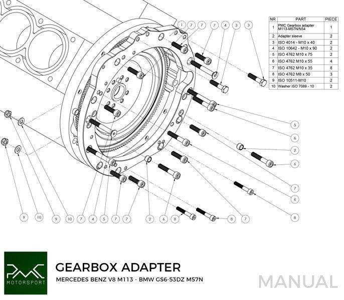Gearbox adapter plate Mercedes-Benz V6 M112 V8 M113 - Manual BMW (M57N2 / N54)