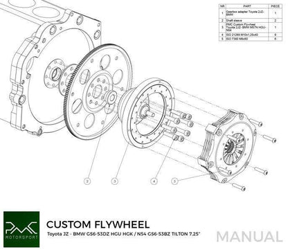 CNC Flywheel for conversion Toyota JZ - BMW M57N HGU HGK / N54 - 184mm 7.25" (P)
