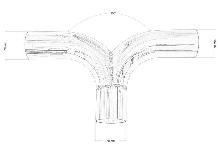 Exhaust tee 180st 70/70mm 304SS