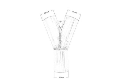 Exhaust tee 45st 60/60mm 304SS