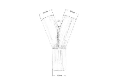 Exhaust tee 45st 60/70mm 304SS