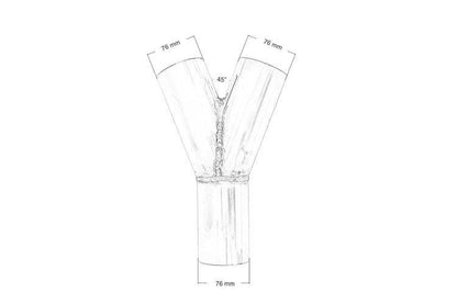 Exhaust tee 45st 76/76mm 304SS