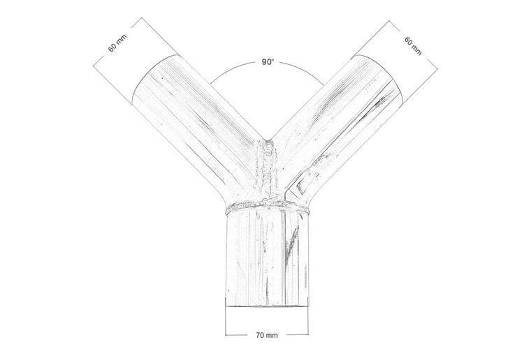 Exhaust tee 90st 60/60mm 304SS