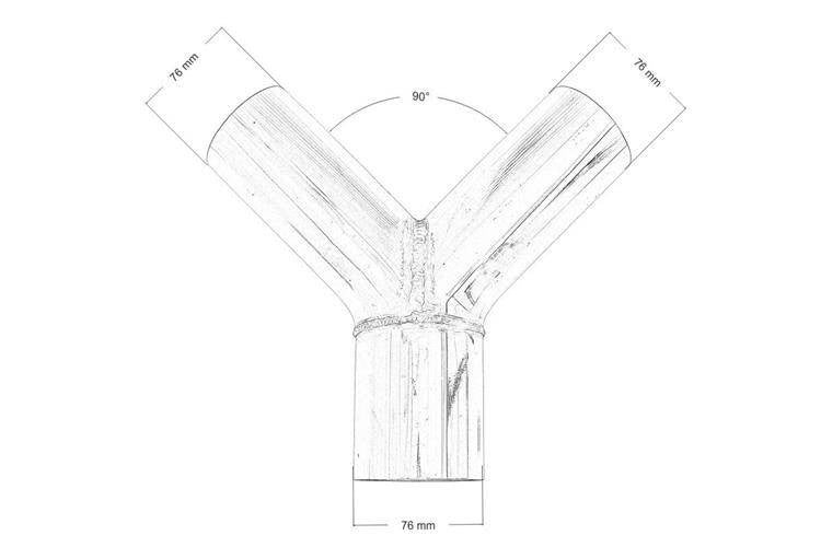 Exhaust tee 90st 76/76mm 304SS