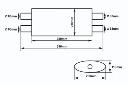 Center Muffler 63,5mm SLIDE 304SS 350mm