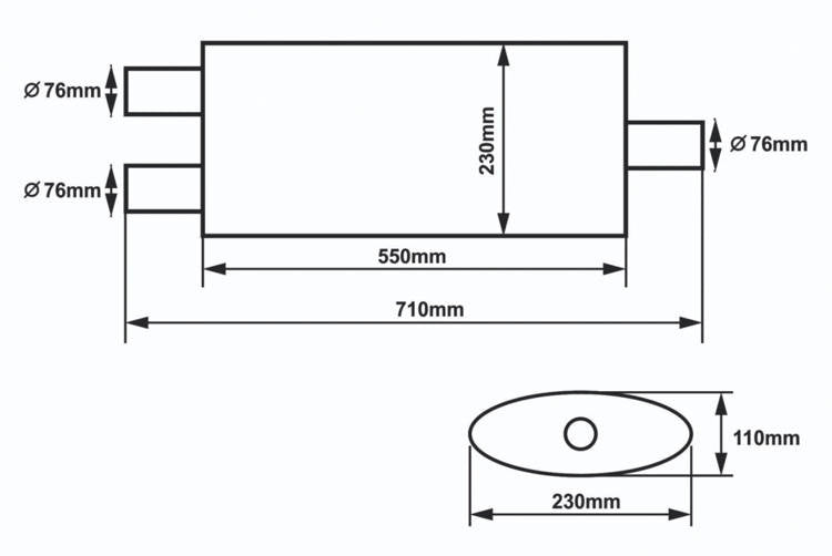 Center Muffler 76mm SLIDE 304SS 550mm