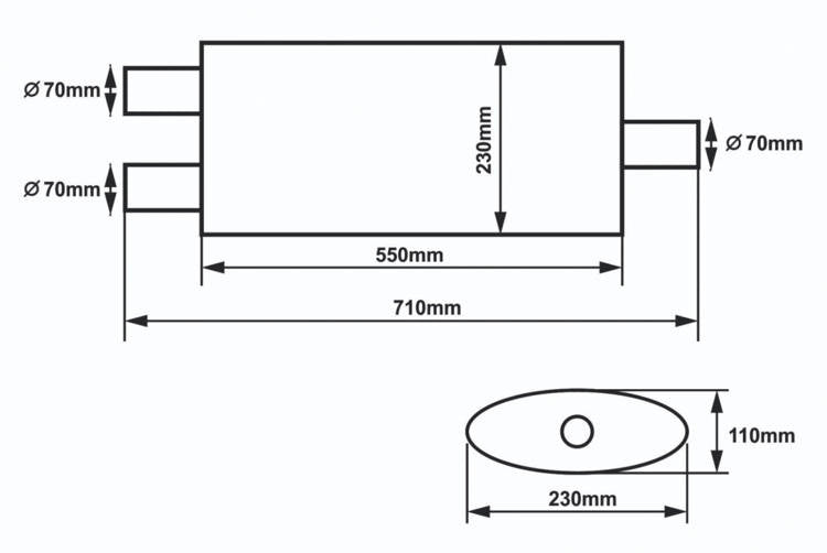 Center Muffler 70mm SLIDE 304SS 550mm