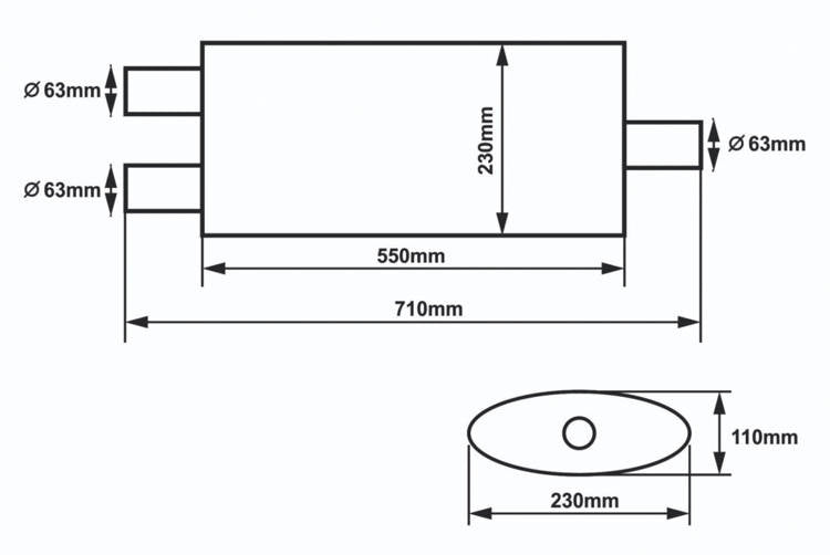 Center Muffler 63,5mm SLIDE 304SS 550