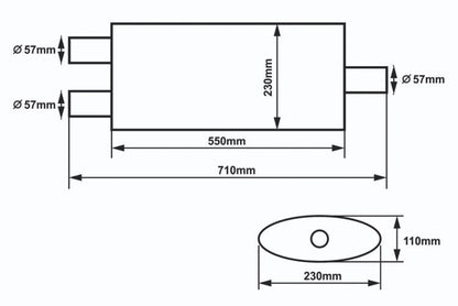 Center Muffler 57mm SLIDE 304SS 550mm