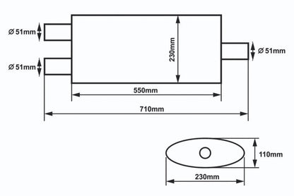 Center Muffler 51mm SLIDE 304SS 550mm