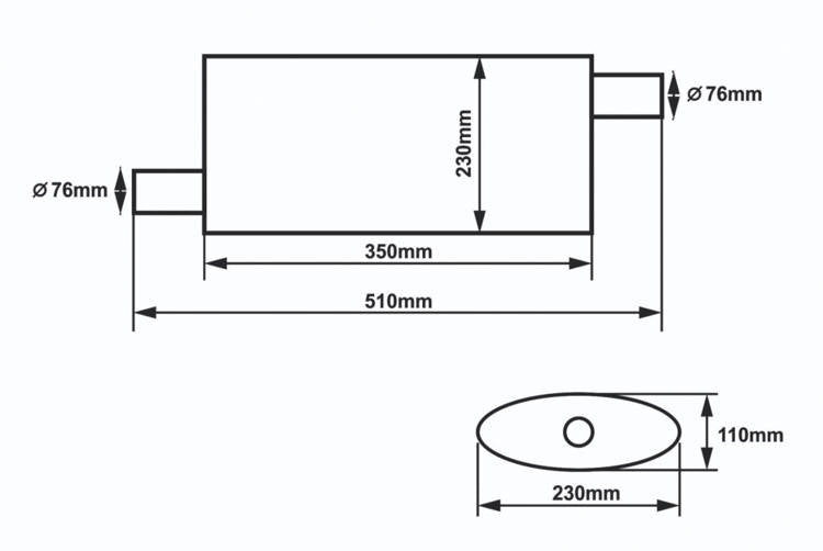 Center Muffler 76mm SLIDE 304SS 350mm