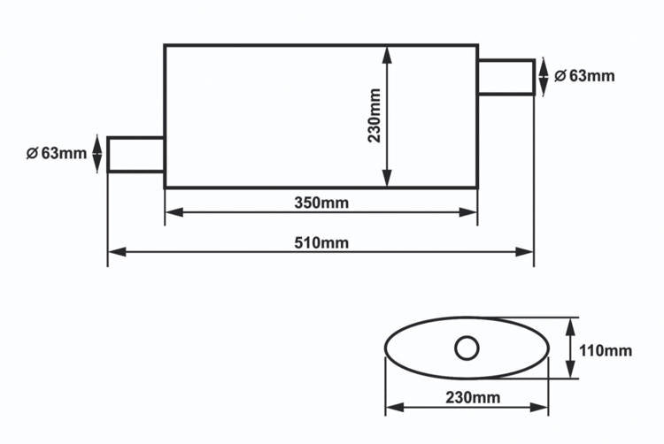 Center Muffler 63,5mm SLIDE 304SS 350mm