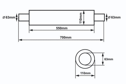 Center Muffler 63,5mm SLIDE RS 304SS 550mm