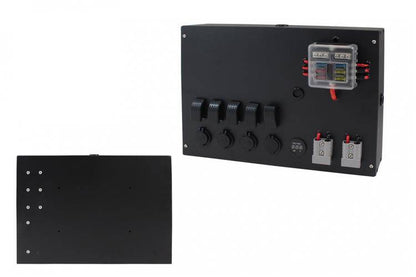 Schalttafel ALU, EIN-AUSx5, 3xGZ, USB 3.1A, 1x Voltmeter 6 SICHERUNGEN IP68